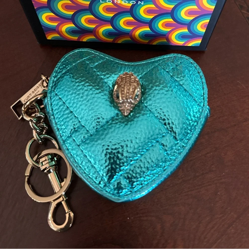 KURT GEIGER KENSINGTON HEART Metallic Blue/Turquoise Bag Charm Gemstone NWOT